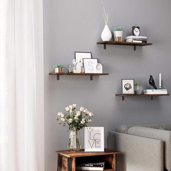 Vägghyllor Set om 2, 60 x 20 x 7 cm, svävande hyllor, dekorativa hyllor, retrostil, för sovrum vardagsrum kök hall, maxkapacitet 15 kg för varje, MDF