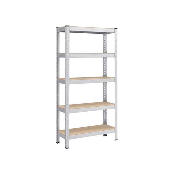 5-stegs hyllplan, stålhyllplan för förvaring, skruvlös montering, för garage, skjul, lastkapacitet 650 kg, 30 x 75 x 150 cm, silver GLR030E01