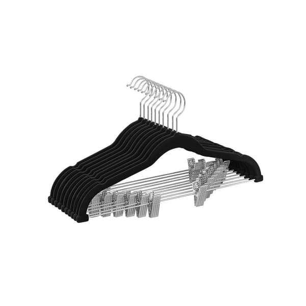 Fløjlsbøjle sæt med 10 stk. med justerbare clips, sort