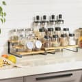 Miniatyrbillede 2 af 6: Krydderihylde, sæt med 2 skabshyldearrangører, 3-trins udtrækkelig krydderiholder, bambus, stabelbar, til spisekammer, skab, bordplade, natur og sort