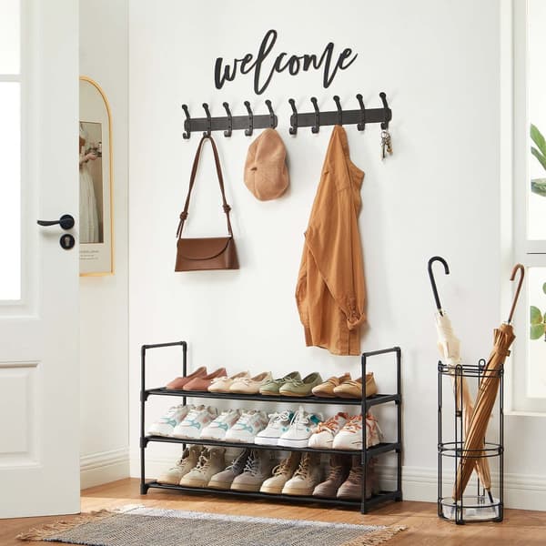 Skohylde med 3 hylder, Metal Shoe Storage Organiser, nem at samle, 12 til 15 par sko, stabelbar skohylde til skab, entré, sort LSA303B02