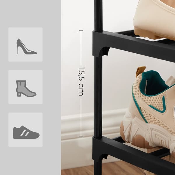 Skohylde med 3 hylder, Metal Shoe Storage Organiser, nem at samle, 12 til 15 par sko, stabelbar skohylde til skab, entré, sort LSA303B02