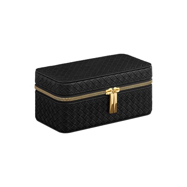 RONNE Collection - Resefodral för 3 klockor, klockbox för 3 klockor, vävt PU-läder, 10 x 20 x 9 cm, presentidé, bläcksvart yta, skiffergrått foder JW