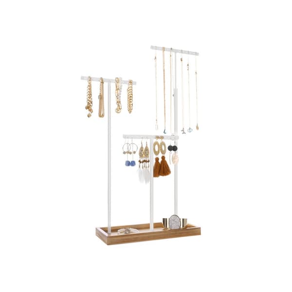 2-i-1 Smyckesställ Hållare, Smyckesställ Träd, 3 T-Shape metallstänger med hål, Förvaringsbricka, Justerbar, Långt halsband Armband Örhänge Ring, Rus