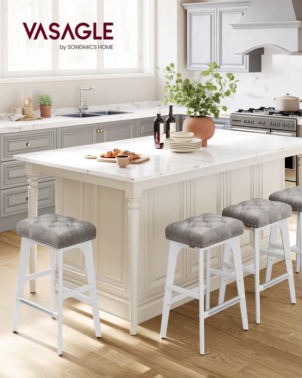 Baarijakkarat 2 kpl, Counter Height Bar Stools, 26-tuumainen keittiö Counter jakkarat puujalkojen kanssa, PU-nahkaiset baarijakkarat pehmustetut jakk