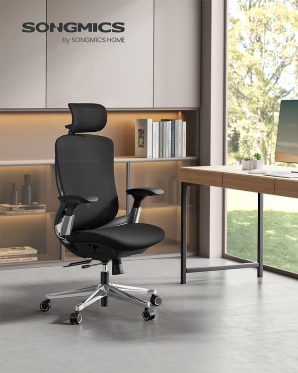 OBN068B01 Ergonomisk justerbar kontorstol - justerbart sæde foran eller bagpå - understøtter op til 150 kg - blæksort
