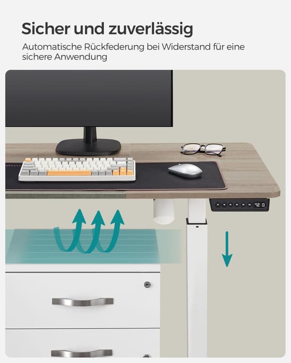 Höjdjusterbart elektriskt skrivbord, 60 x 140 x (72-120) cm, fullt justerbart, skarvad platta, minnesfunktion med 4 höjder, belastningsskydd, vitt ga