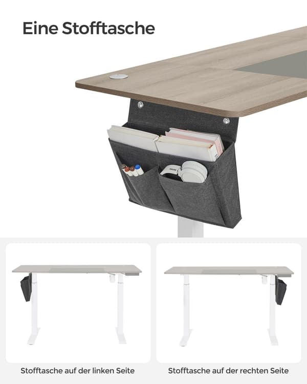Höjdjusterbart elektriskt skrivbord, 60 x 140 x (72-120) cm, fullt justerbart, skarvad platta, minnesfunktion med 4 höjder, belastningsskydd, vitt ga