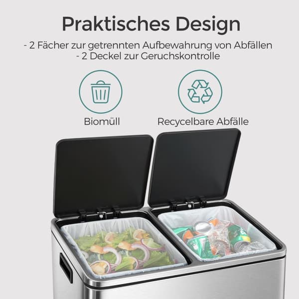 Papperskorg, 2 x 30 liter, 2 fack