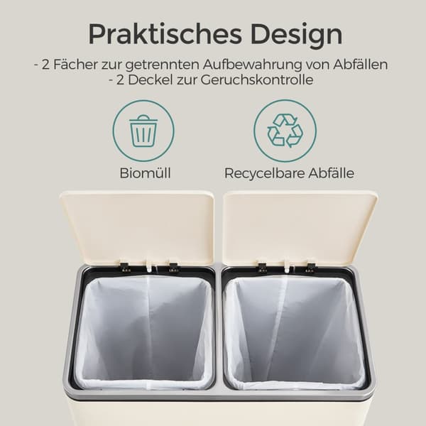 Papperskorg, 2 x 30 liter, 2 fack,