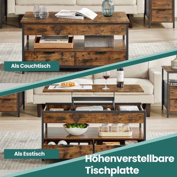 Soffbord, vardagsrumsbord, höjdjusterbar bordsskiva