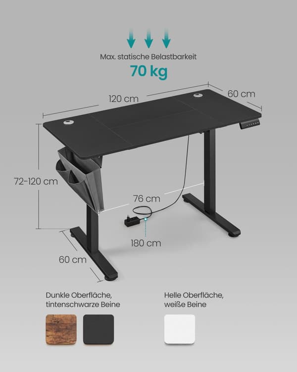 Höjdjusterbart elektriskt skrivbord 60 x 120 x (72-120) cm