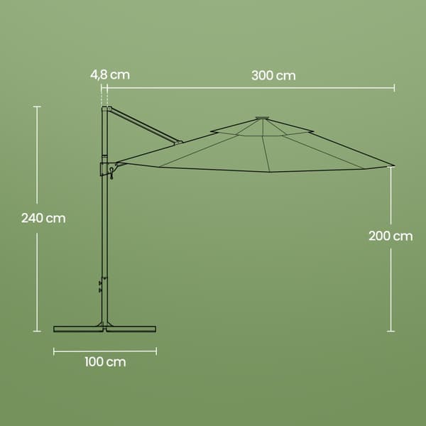 Parasoll, utskjutande parasoll, 300 cm