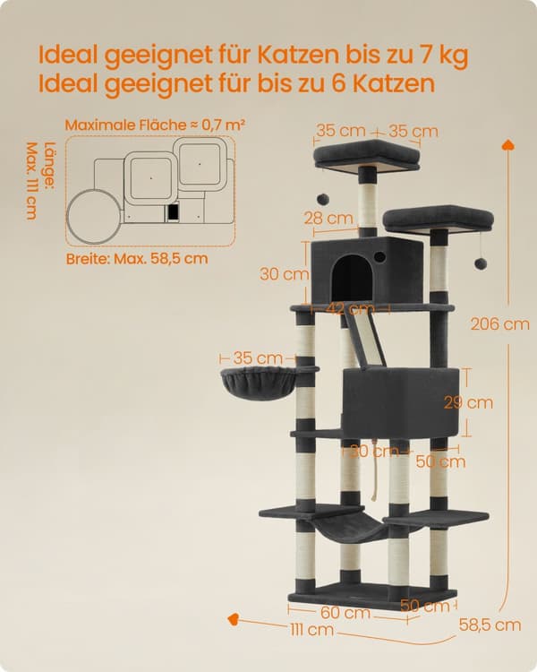 Klösbräda stor 206 cm hög multi-storey bläck svart