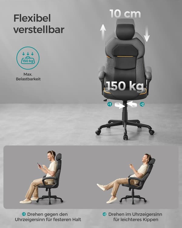 Toimistotuoli Tietokonetuoli PU puuvilla pellavasekoitus Säädettävä pääntuki Pehmustetut käsinojat Keinutoiminto 150kg Classic Black OBG066B01