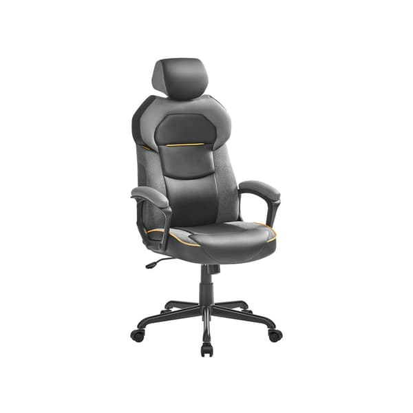Toimistotuoli Tietokonetuoli PU puuvilla pellavasekoitus Säädettävä pääntuki Pehmustetut käsinojat Keinutoiminto 150kg Classic Black OBG066B01