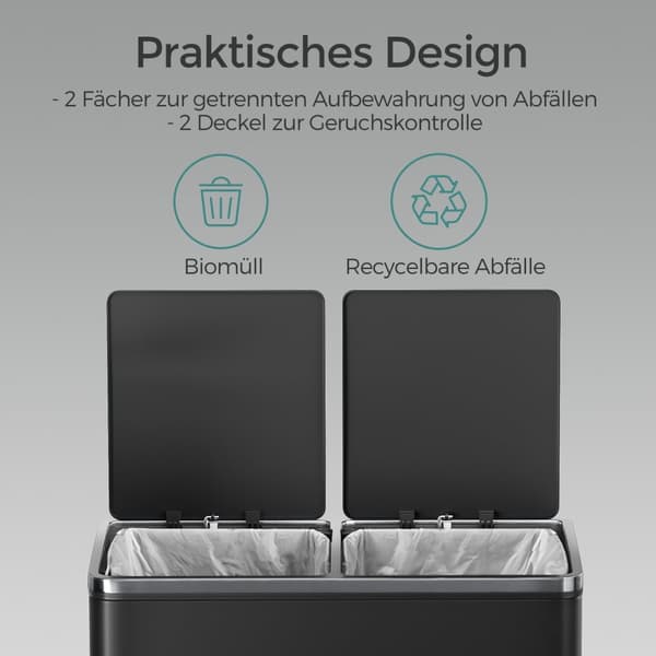 Papperskorg, 2 x 30 liter, 2 fack