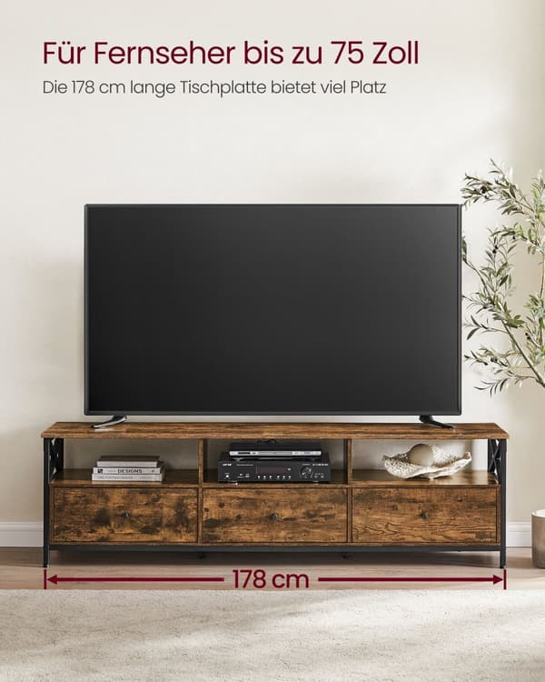 TV-möbel med 3 lådor vintage brun-svart