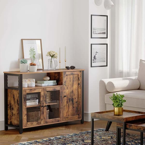 Buffetskåp, sideboard, golvförvaringsskåp med transparenta dörrar, rustikt ULSC096B01