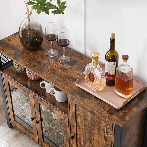 Buffetskåp, sideboard, golvförvaringsskåp med transparenta dörrar, rustikt ULSC096B01