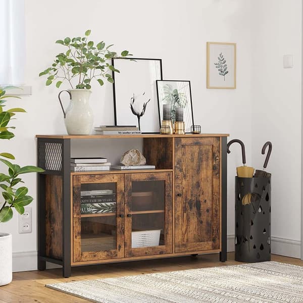 Buffetskåp, sideboard, golvförvaringsskåp med transparenta dörrar, rustikt ULSC096B01