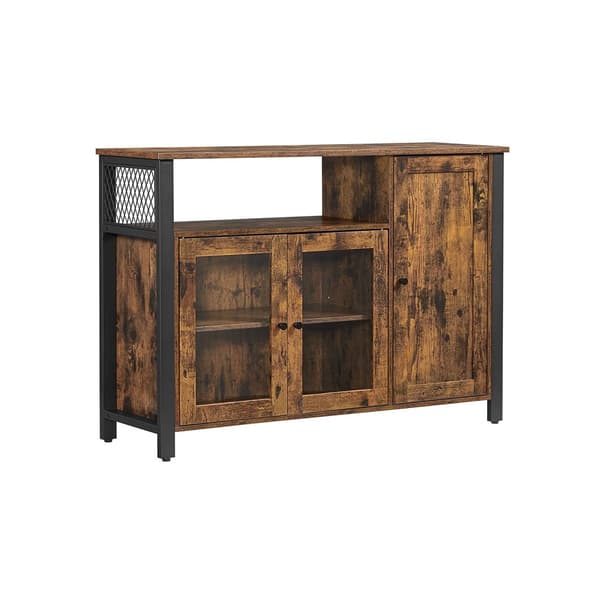Buffetskåp, sideboard, golvförvaringsskåp med transparenta dörrar, rustikt ULSC096B01