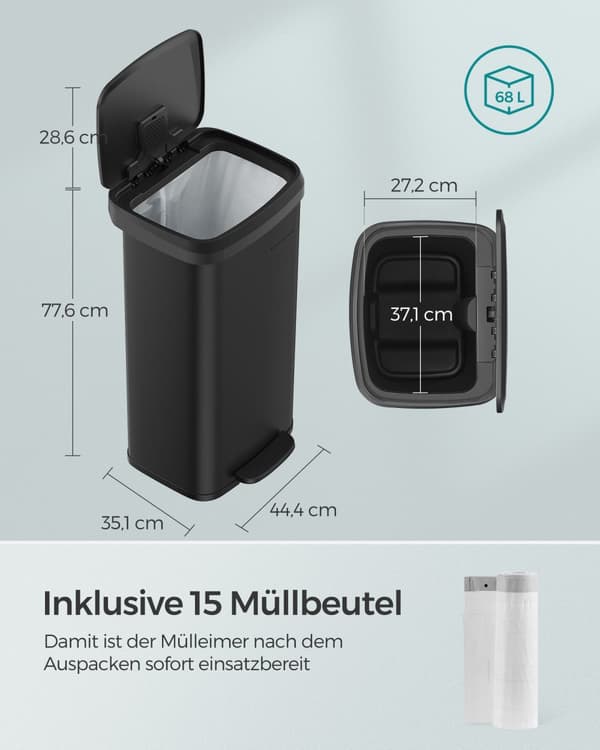 Köksavfallstunna 68 liter metall med lock svart