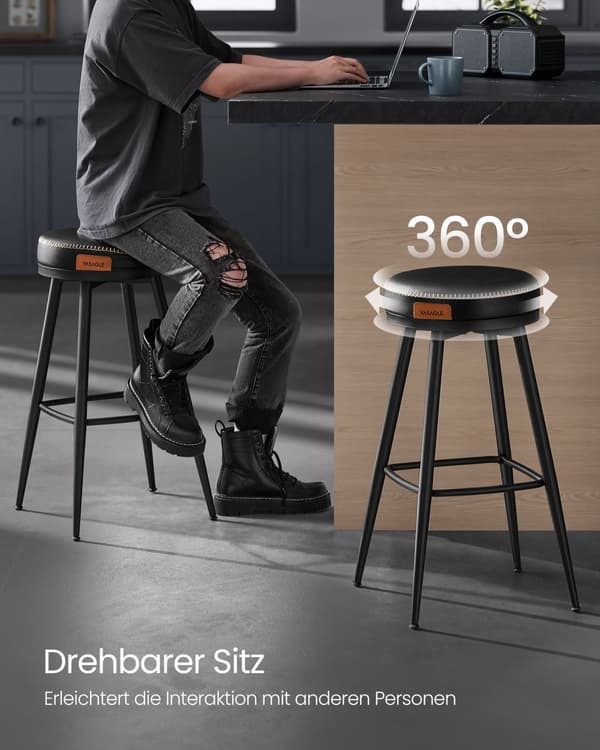 Barstol sæt af 2 76 cm høj blæk sort