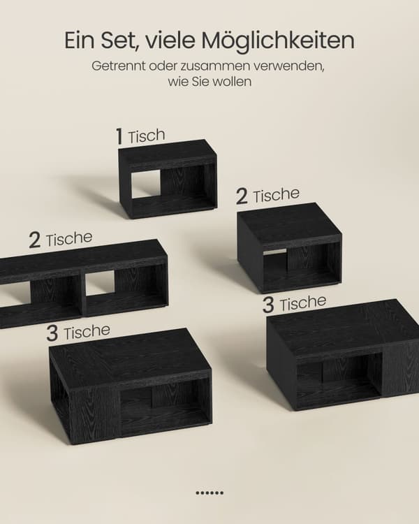 Soffbord set om 3 med förvaringsutrymme ebony svart
