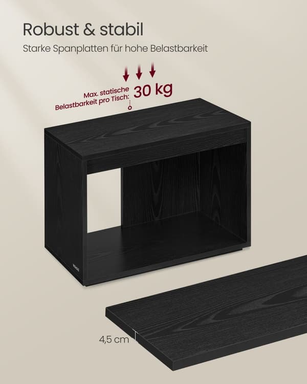 Soffbord set om 3 med förvaringsutrymme ebony svart