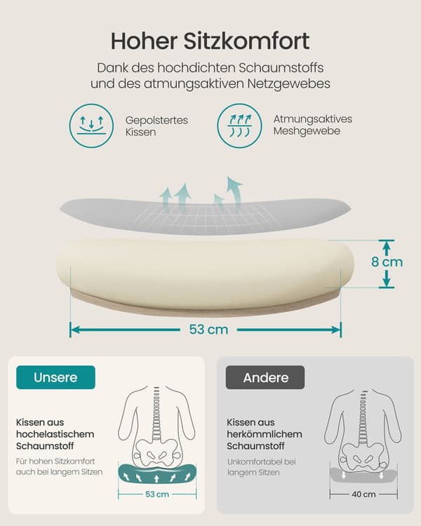 Ergonominen toimistotuoli, jossa on verkko ja 53 cm:n istuinosa, vaaleanharmaa