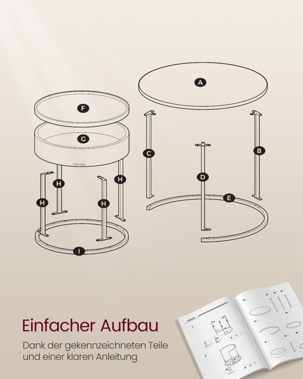Soffbord runt set om 2 naturbeige-ink svart