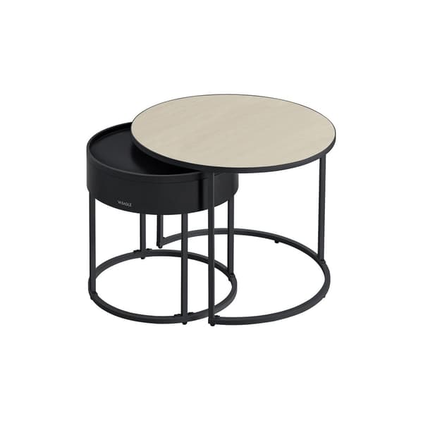 Soffbord runt set om 2 naturbeige-ink svart