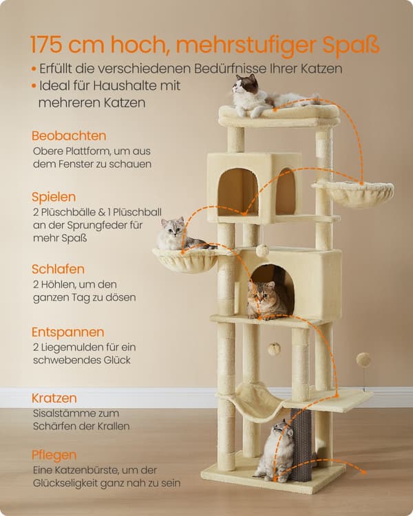 Klösbräda 175 cm hög XL med 2 grottor sand beige