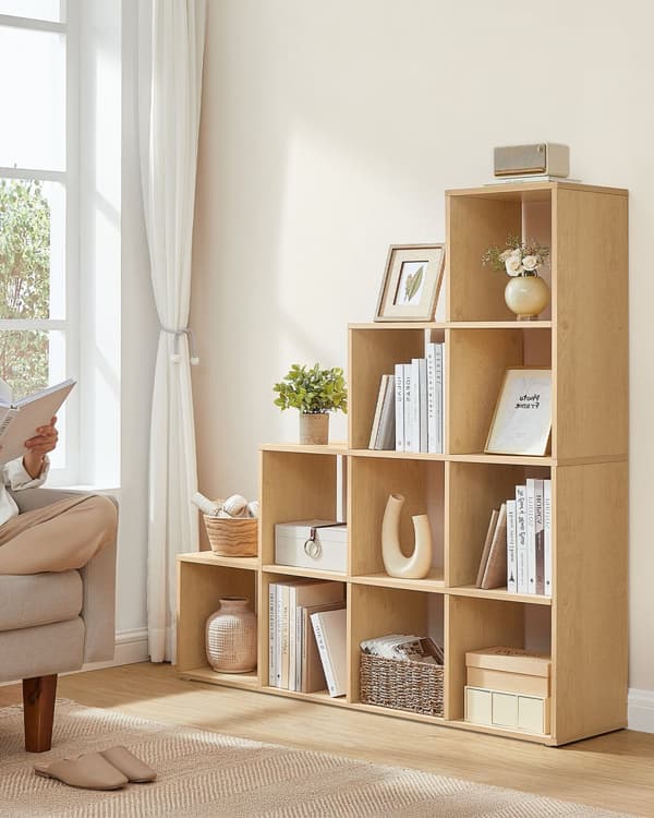 Bokhylla med 10 fack 29 x 129,5 x 129,5 cm ek beige
