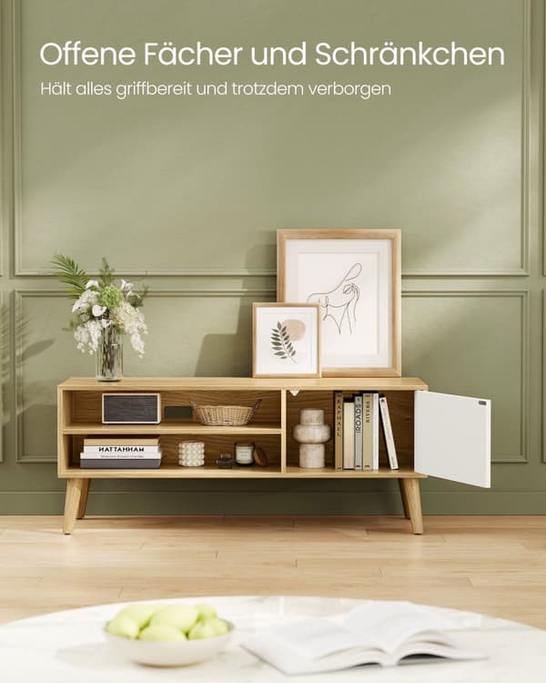 TV-skab 120 cm langt natur eg farve-cremehvid