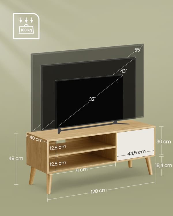 TV-skab 120 cm langt natur eg farve-cremehvid