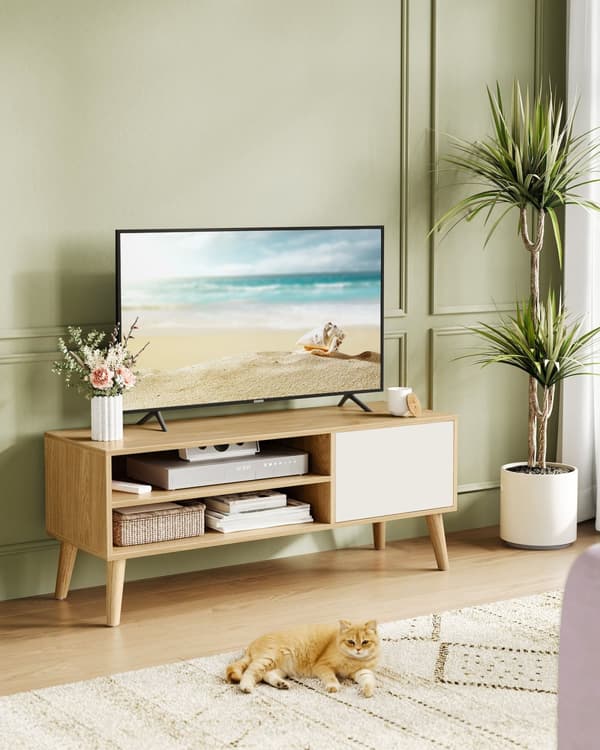 TV-skab 120 cm langt natur eg farve-cremehvid