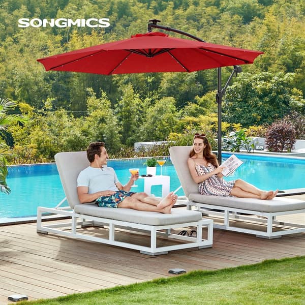 Parasol med LED-solbelysning og håndsving