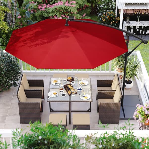Parasol med LED-solbelysning og håndsving