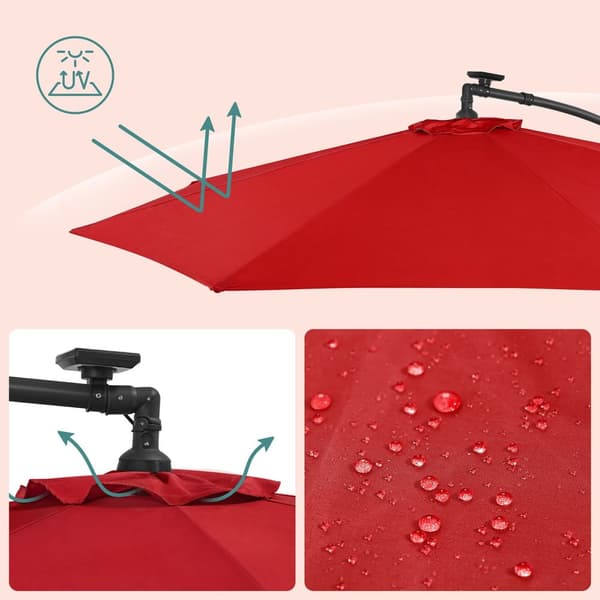 Parasol med LED-solbelysning og håndsving