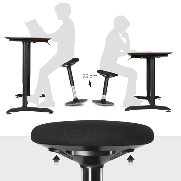 Stående skrivebordsstol, stående skammel, ergonomisk vippeskammel, 360° drejelig balancestol, justerbar højde 60-85 cm, ingen montering nødvendig, so