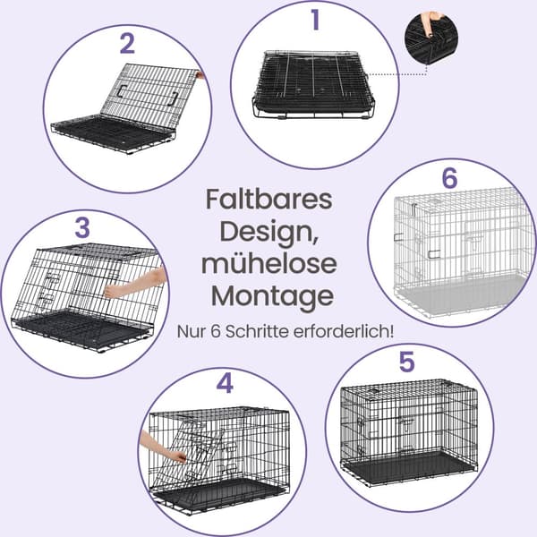 Sammenklappeligt hundebur, hundeboks, med 2 døre