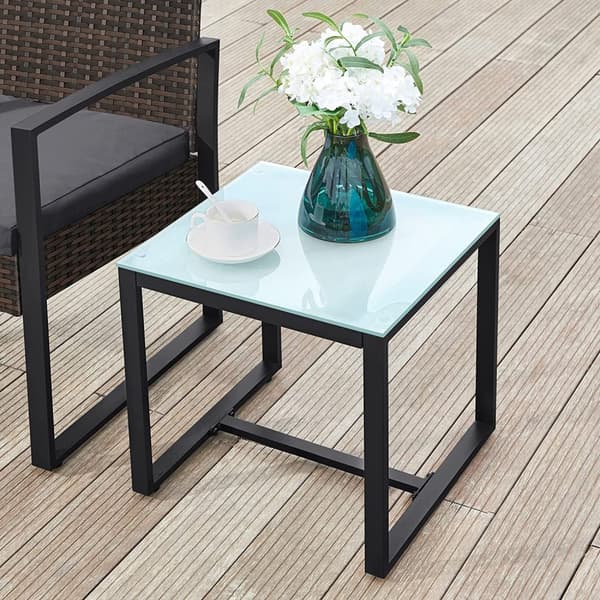 Songmics GGF010G05 Altanmøbelsæt, PE polyrattan loungesæt, bord og 2 stole, havemøbler, nem montering, udendørs, til terrasse, altan, have, sort/grå