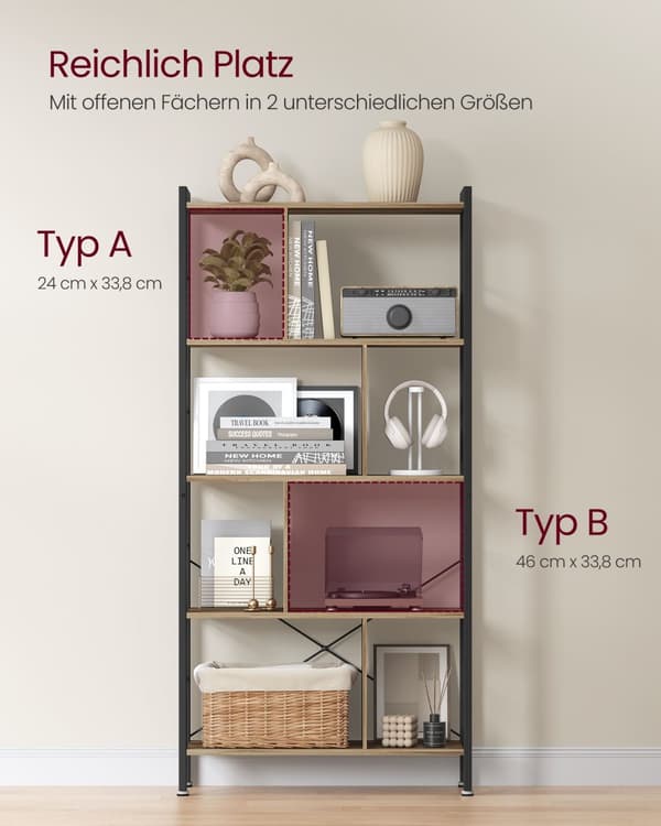 Hylde med 5 niveauer og metalramme camel brown-ink black