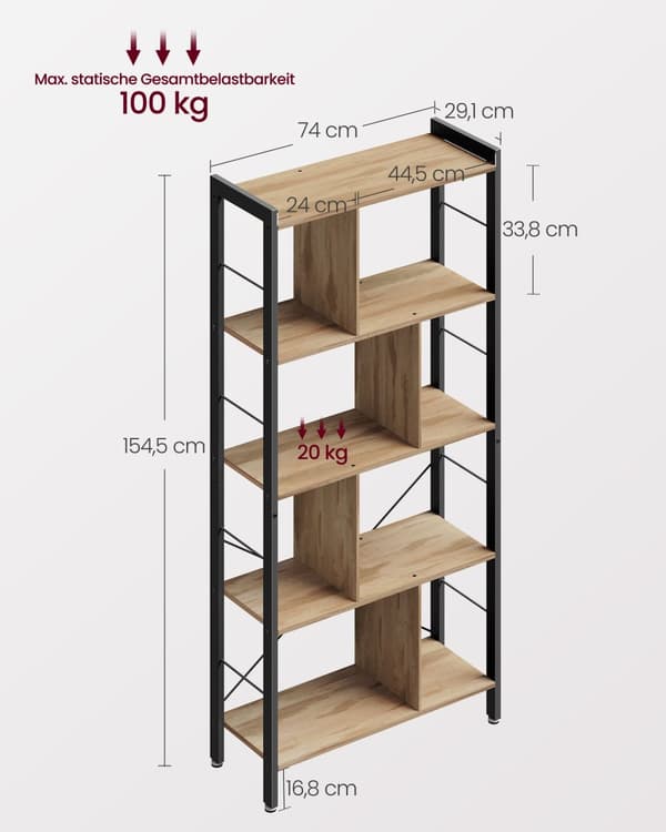 Hylde med 5 niveauer og metalramme camel brown-ink black
