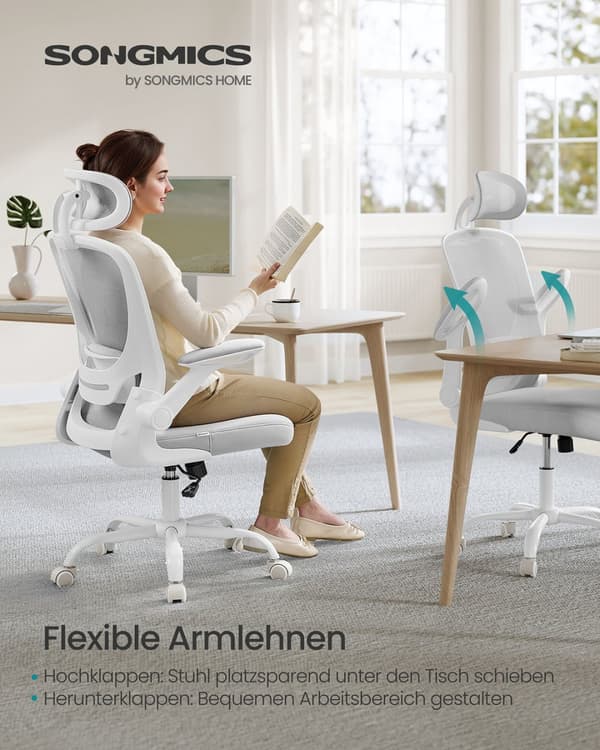 Ergonomisk kontorstol med net og nakkestøtte, duegrå