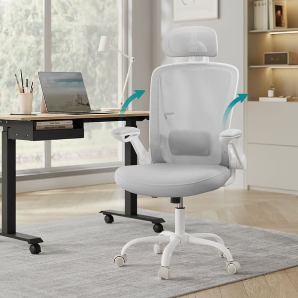 Ergonomisk kontorstol med net og nakkestøtte, duegrå