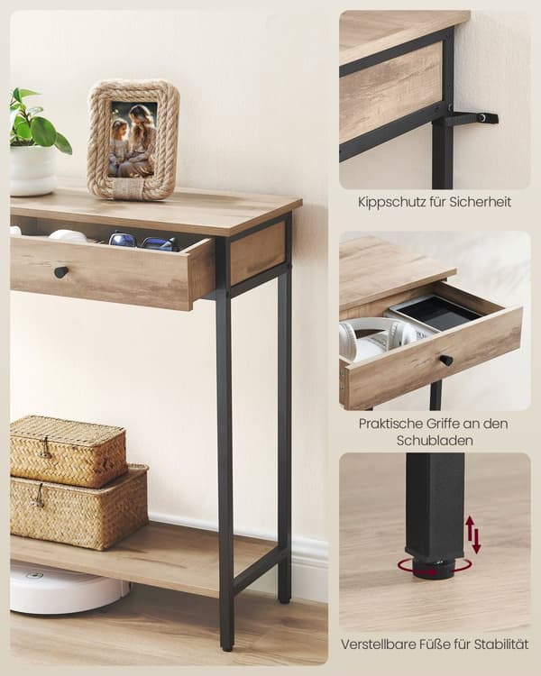 Konsolbord med 2 lådor camel brown-ink black