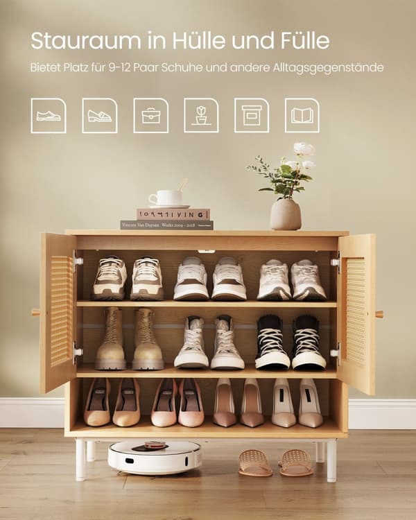 Skoskab i 3 etager i boho-stil eg beige